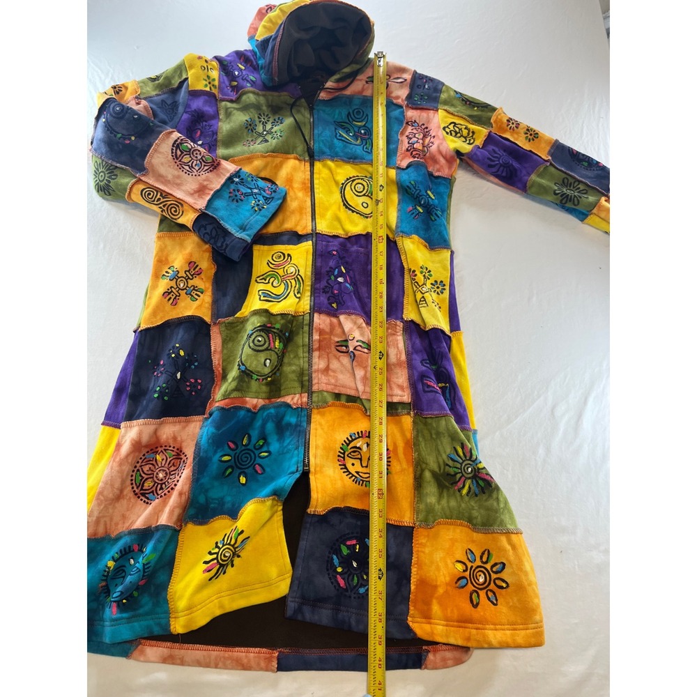 Rising International XL Patchwork Hoodie Jacket‎ Long Sleeve Festival Boho - Picture 4 of 7